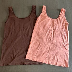 Two RHONDA SHEAR Seamless Shelf Tanks Bundle Stretch Brown Peach Size 1X